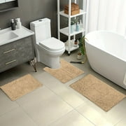 3 Pieces Bathroom Rugs Non Slip Bath Mat Set Washable Chenille Bath Rugs with PVC Backing Bath Carpet,Super Absorbent Luxury Shaggy Bath Mats and Toilet Rug,16x23.62In,19.68x19.68In,19.68x31.49In